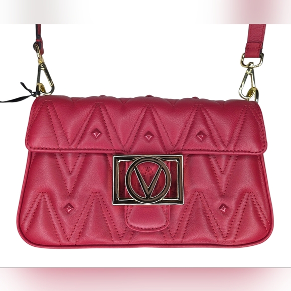 Valentino by Mario Valentino Florence Leather Quilted Studded Bag - Red -New - Picture 2 of 5
